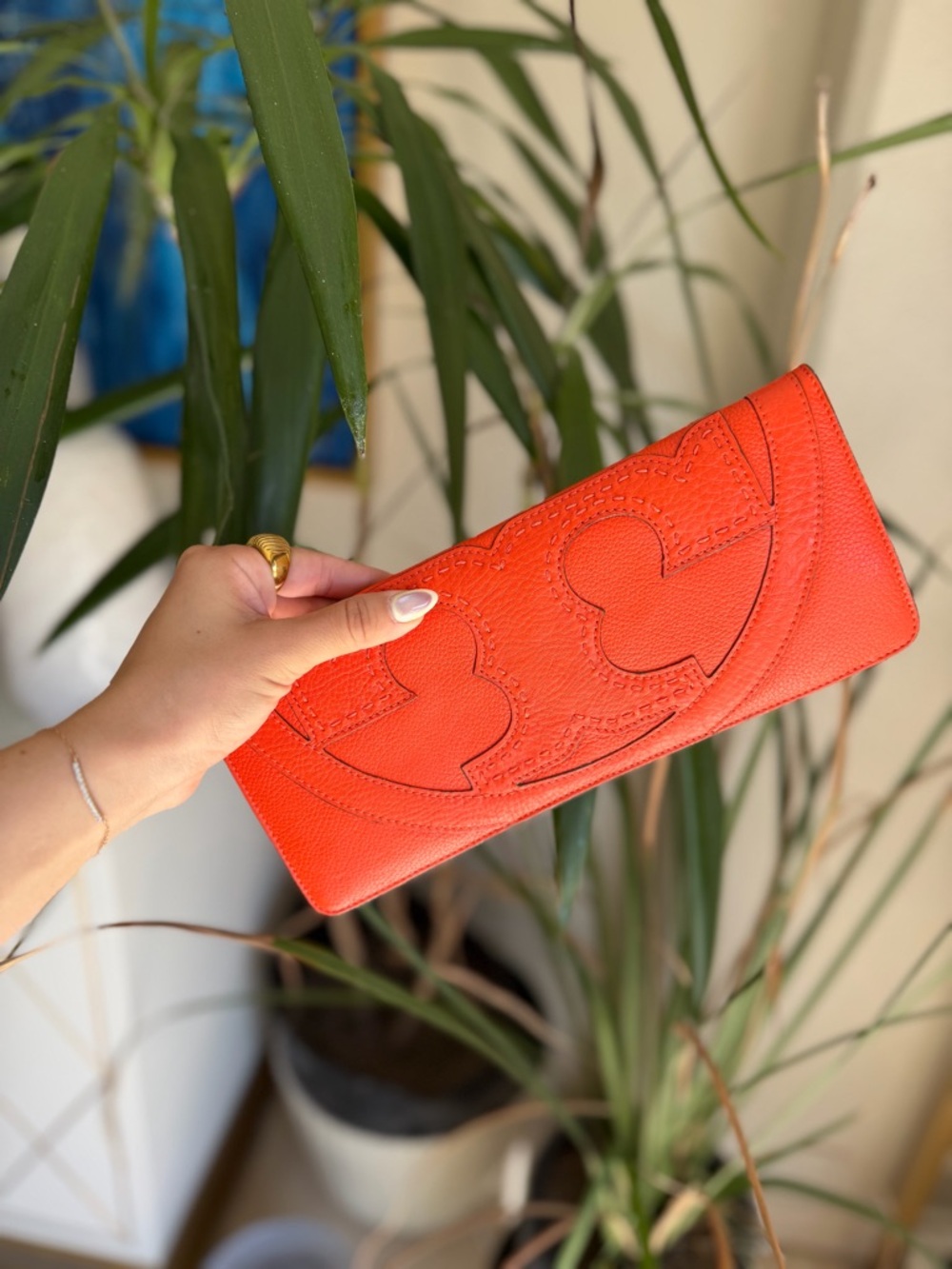 Tory Burch Amalie long leather clutch in bright orange